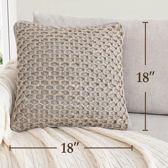 Boho Living 18x18 Grey Throw Pillow Covers with Pillow Insert Included, Pack of 2