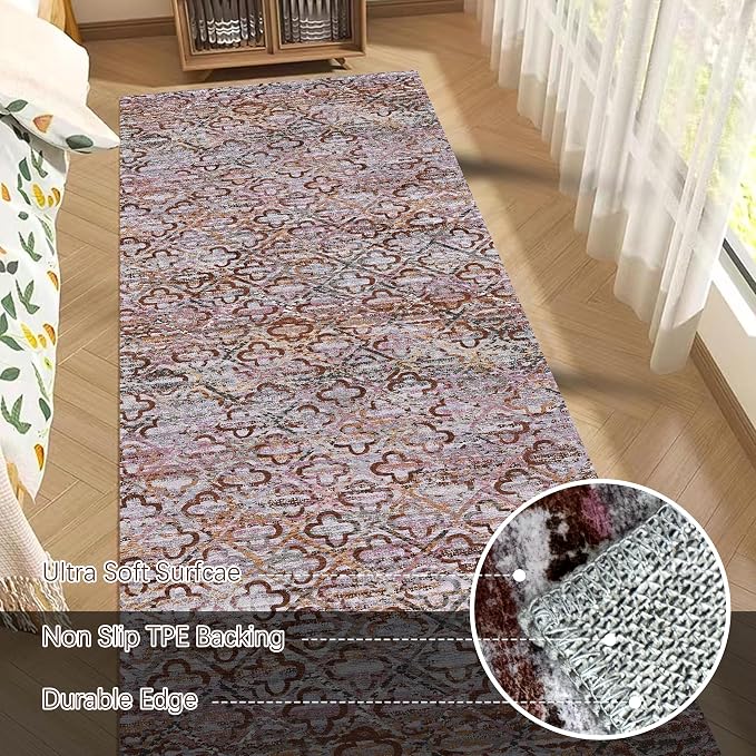 RUGSURE Washable Area Rugs, 2'6'' x 8' - 1/6 Thick - Stain & Water Resistant Non-Slip - Perfect Resistant Rug for Living Room, Bedroom, Nursery, Pet & Child Friendly, Vibrant Colors Rugs, Purple
