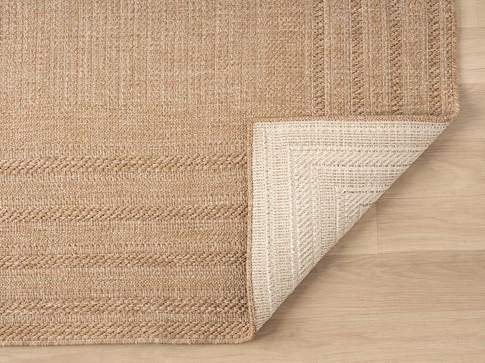 Berry Easy Jute Indoor Outdoor Rug, 5x7 Neutral Bordered Jute Look, Weather Resistant, Easy Care, Lightweight Outdoor Farmhouse Carpet for Patio, Porch, Living Room (5' x 7', Natural)