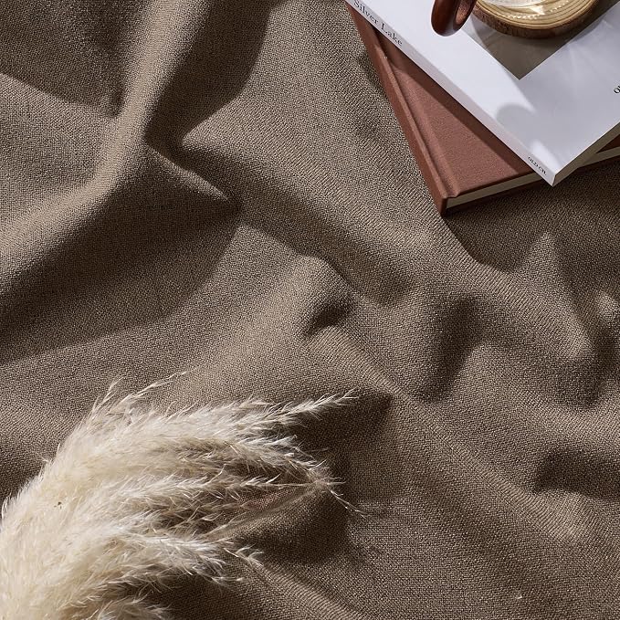 RYB HOME 100% Blackout Linen Textured Curtains 108 inches Long, Thermal Insulating Privacy Energy Saving for Bedroom Living Room Window Office Theater Patio Door, W52 x L108, Brown, 2 Panels