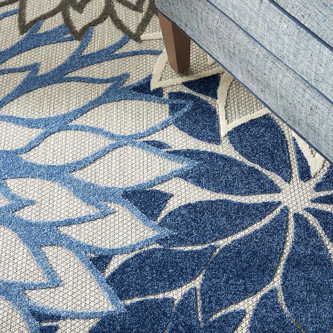 Nourison Home Aloha Indoor/Outdoor Blue/Multicolor 9' x 12' Area Rug, Tropical, Botanical, Easy Cleaning, Non Shedding, Bed Room, Living Room, Dining Room, Deck, Backyard, Patio (9x12)