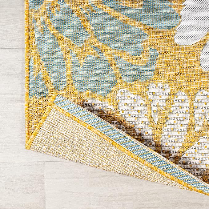 JONATHAN Y Floral Textured Weave Indoor Outdoor Runner Rug 2X10 Yellow/Cream, Zinnia Modern for Backyard, Patio, Porch, Easy-Cleaning, High Traffic, Pet-Friendly, Non-Shedding (SMB110G-210)