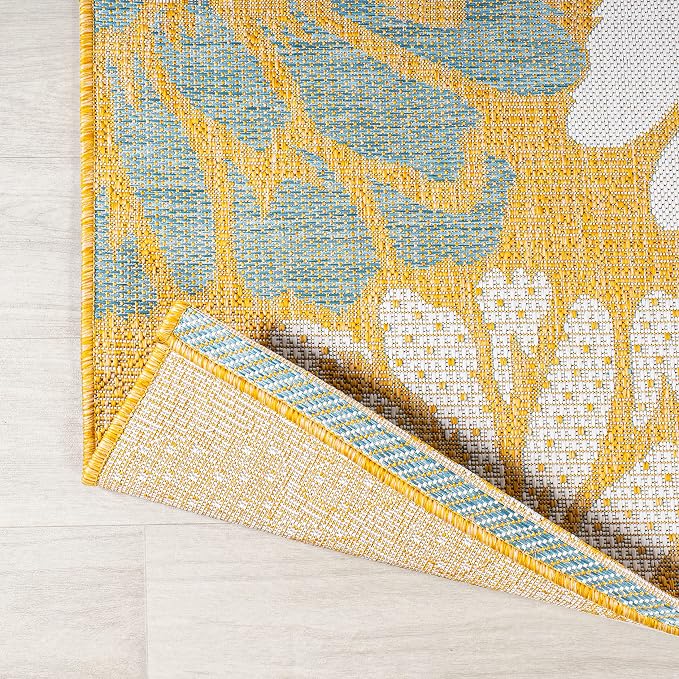 JONATHAN Y Floral Textured Weave Indoor Outdoor Runner Rug 2X8 Yellow/Cream, Zinnia Modern for Backyard, Patio, Porch, Easy-Cleaning, High Traffic, Pet-Friendly, Non-Shedding (SMB110G-28)