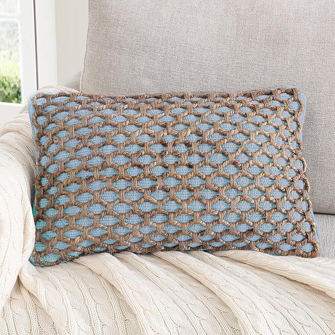 Boho Living Jada Decorative Throw, (1) 12" x 20" Pillow Cover, Light Blue