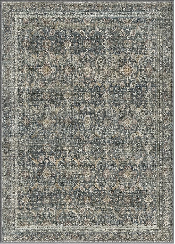 BESBLEE 3X5 Area Rugs Machine Washable Rugs for Living Room, Vintage Boho Large Rugs for Bedroom Dining Room, Non Slip Indoor Soft Distressed Lightweight Thin Low Pile Carpet, Deep