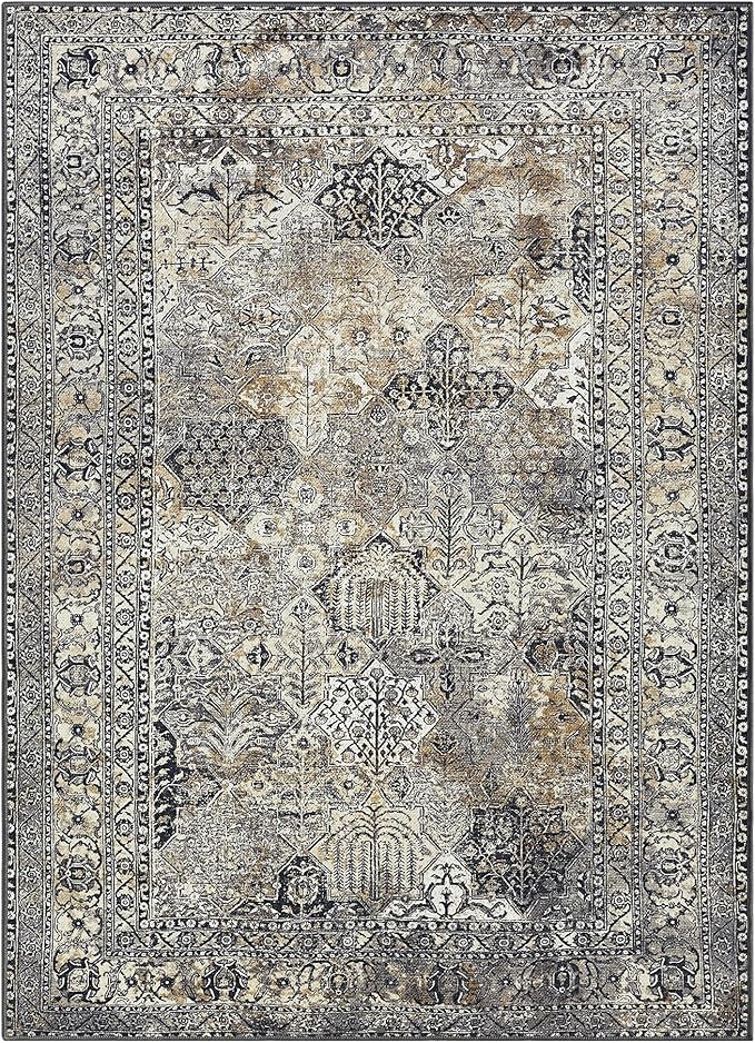 Keen Home Design 5x7 Rug - Machine Washable Area Rug with Non-Slip Backing, Ideal for Living Room, Dining Room, Bedroom - Vintage, Easy Clean, Durable, Low Pile Rug - (5' x 7')