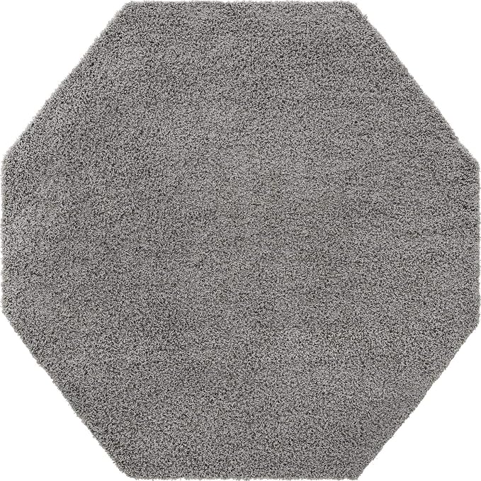 Unique Loom Solid Shag Collection Area Rug (8' Octagon, Cloud Gray)
