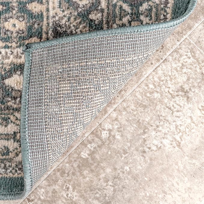 Nuloom Becca Blue/Ivory, 6' Round, Traditional Tiled, Soft and Cozy, High Traffic, Stain Resistant, Easy Clean, Durable Area Rug for Bedroom, Living Room, Dining Space, Den, Foyer, Entryway