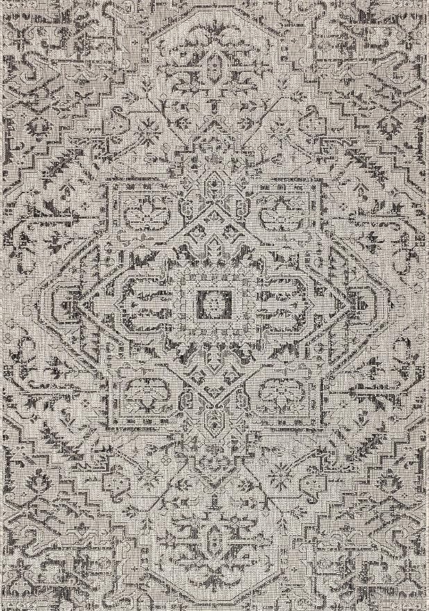 JONATHAN Y Boho Medallion Indoor Outdoor Area Rug 4X6 Black/Gray, Estrella Textured Weave for Backyard, Patio, Porch, Easy-Cleaning, High Traffic, Pet-Friendly, Non-Shedding (SMB105D-4)