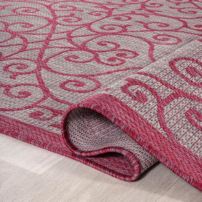 JONATHAN Y Vintage Filigree Indoor Outdoor Area Rug 5X8 Light Gray/Fuchsia, Madrid Textured Weave for Backyard, Patio, Porch, Easy-Cleaning, High Traffic, Pet-Friendly, Non-Shedding (SMB107I-5)
