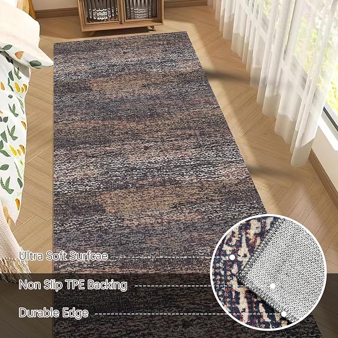 RUGSURE Washable Area Rug - 1/6 Thick - Stain & Water Resistant Non-Slip - Resistant Rug for Living Room, Bedroom, Nursery, Pet & Child Friendly, Vintage Charm Area Rugs (Rust, 2'6'' x 8')