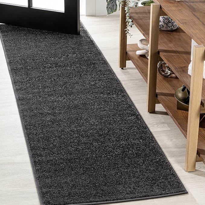 JONATHAN Y Haze Solid Low-Pile Black Runner Rug 2x12, Coastal,Bohemian,Minimalist,Classic, Easy-Cleaning for Living Room,Bedroom,Kitchen,Pet Friendly,Non-Shedding (SEU100I-212)