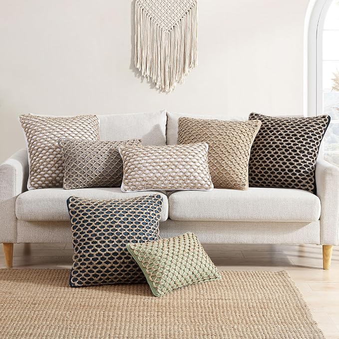 Boho Living Jada Premium Woven Design, Decorative Throw, Living Room Décor, (1) 12" x 20" Pillow Cover, Sage Green
