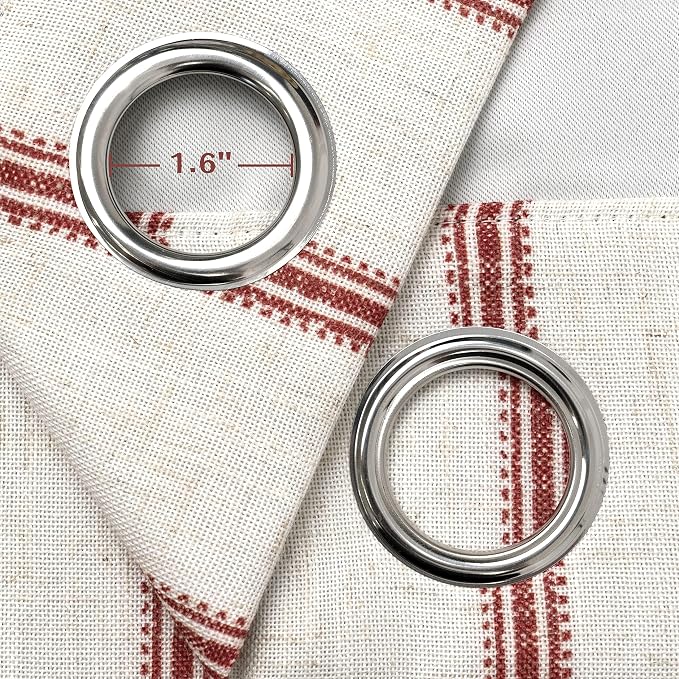 DriftAway Farmhouse Linen Stripe Blackout Curtains, W52xL90, Red | Blackout, Linen Texture, Stripe Pattern, Rod Pocket & Back Tab, Two Layers, Bedroom Living Room Use, Sound Reducing Design