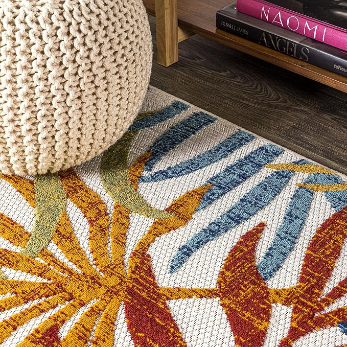 JONATHAN Y Tropics Palm Leaves Indoor Outdoor Area Rug 3X5 Cream/Orange | Ships Rolled, Durable Flat Weave, Lays Flat for Backyard, Patio, Porch, Easy-Cleaning, High Traffic,Pet-Friendly,Non-Shedding