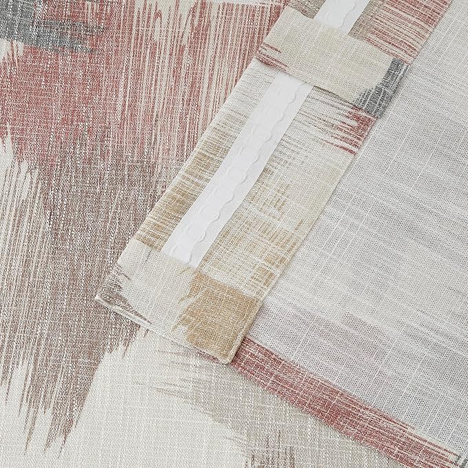 Kayne Studio Red Brown Watercolor Semi Sheer Curtain Panels, Boho Ink Geo Print Light Filtering Farmhouse Drapes for Living Room Bedroom, Back Tab Rod Pocket Window Treatment Set,W52 x L63,2 Panels