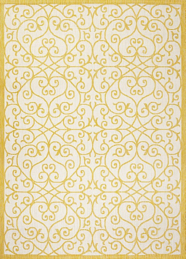 JONATHAN Y Vintage Filigree Indoor Outdoor Area Rug 8X10 Cream/Yellow, Madrid Textured Weave for Backyard, Patio, Porch, Easy-Cleaning, High Traffic, Pet-Friendly, Non-Shedding (SMB107D-8)
