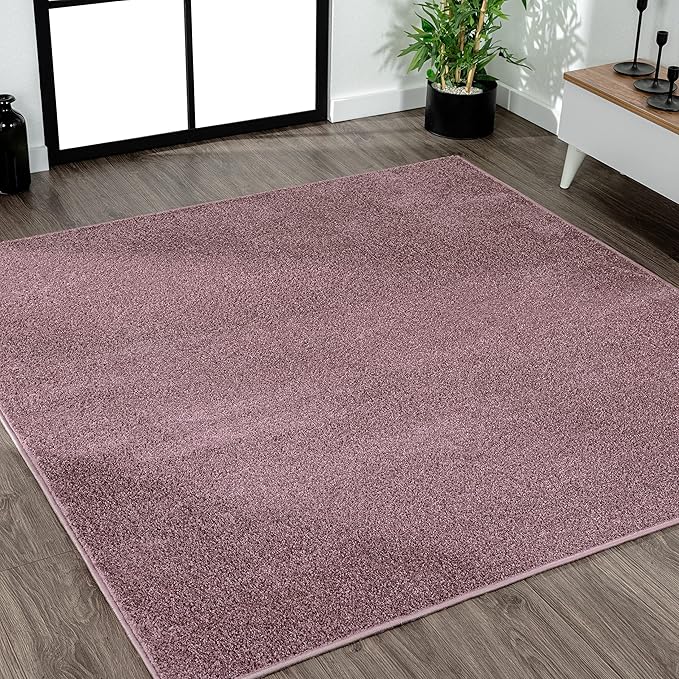 JONATHAN Y Haze Solid Low-Pile Light Purple 7x7 Square Indoor Area Rug, Coastal,Bohemian,Minimalist,Classic, Easy-Cleaning for Living Room,Bedroom,Kitchen,Pet Friendly,Non-Shedding (SEU100R-7SQ)