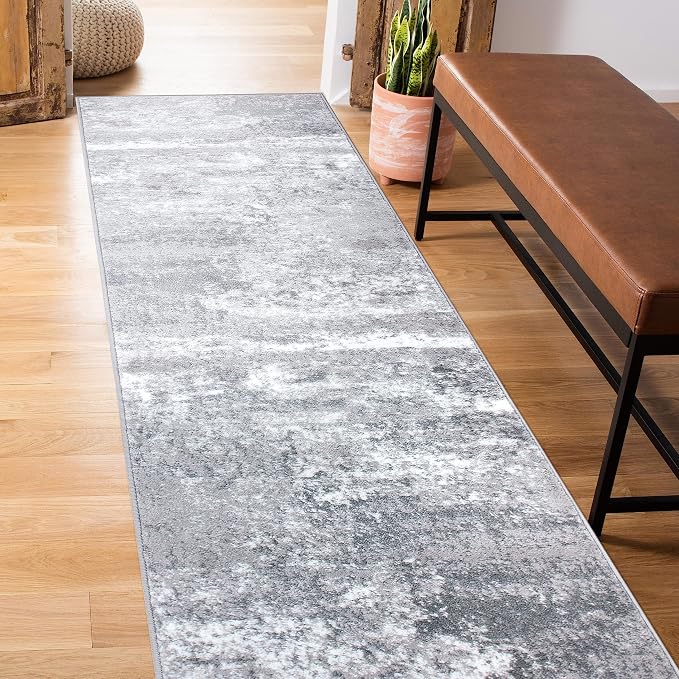 Rugshop Watercolor Distressed Modern Bohemian Runner Rug Gray 2' x 7'