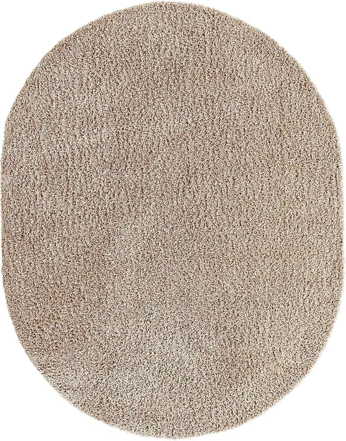 Unique Loom Solid Shag Collection Area Rug (8' x 10' Oval, Taupe)