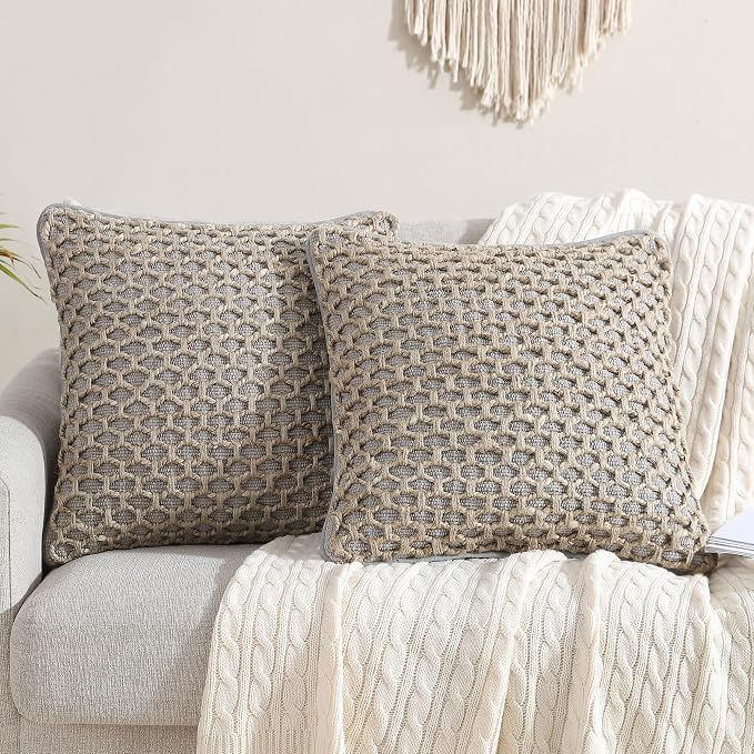Boho Living 18x18 Grey Throw Pillow Covers with Pillow Insert Included, Pack of 2