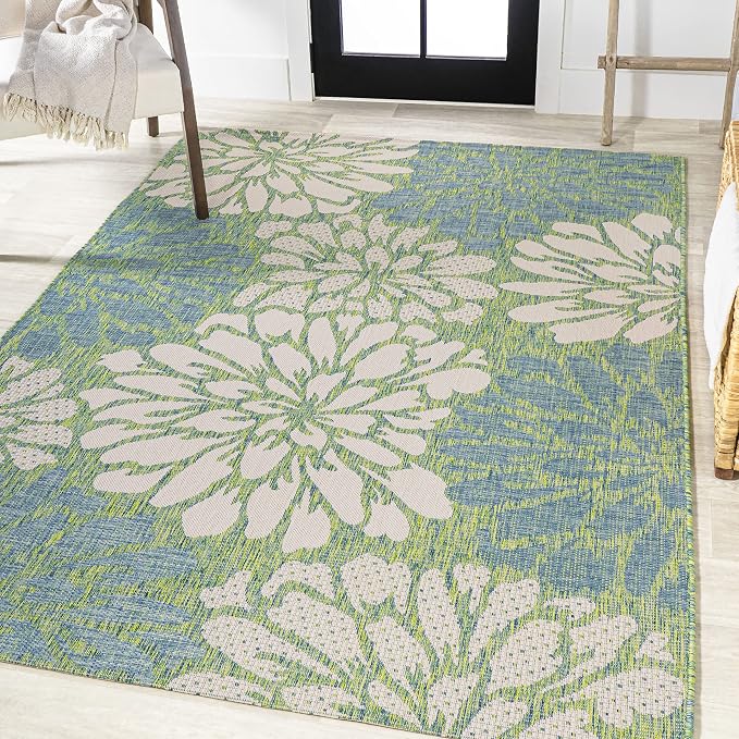 JONATHAN Y Floral Textured Weave Indoor Outdoor Area Rug 3X5 Cream/Green, Zinnia Modern for Backyard, Patio, Porch, Easy-Cleaning, High Traffic, Pet-Friendly, Non-Shedding (SMB110D-3)
