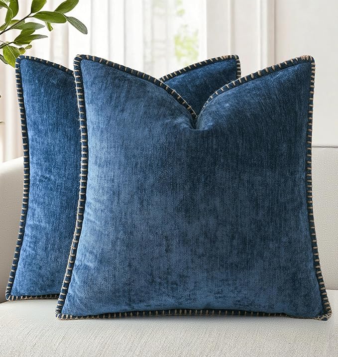 decorUhome Soft Chenille Throw Pillow Covers 20x20 Set of 2 Poseidon | Fall Textured Decorative Throw Pillow Cases Stitched Edge Modern Farmhouse Luxury Boho Velvet for Couch Sofa Bed Home Decor