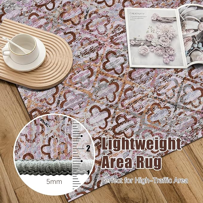 RUGSURE Washable Area Rugs, 6' x 9' - 1/6 Thick - Stain & Water Resistant Non-Slip - Perfect Resistant Rug for Living Room, Bedroom, Nursery, Pet & Child Friendly, Vibrant Colors Rugs, Purple