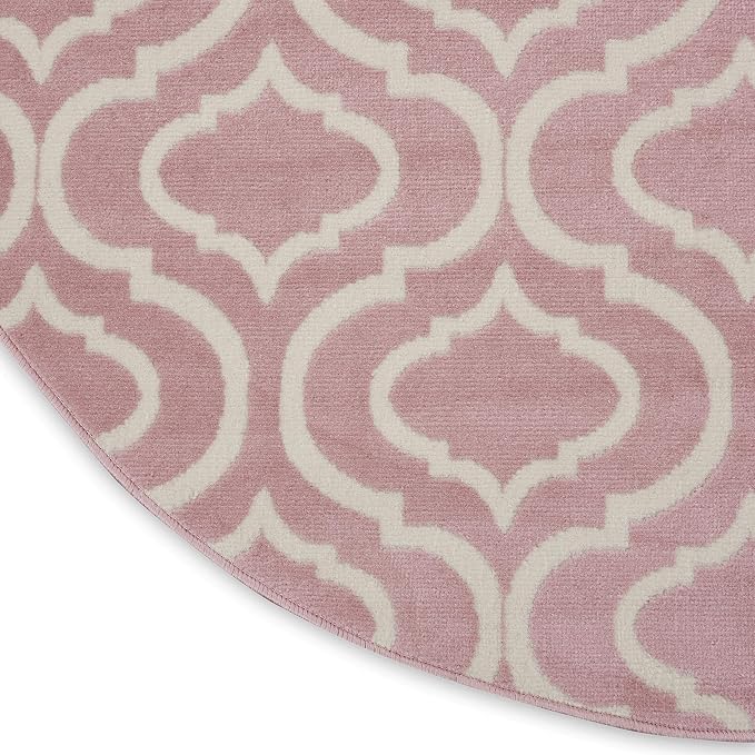 Nourison Home Jubilant Pink 5'3" x Round Area Rug - Easy Clean, Non Shedding, Bed Room, Living Room, Dining Room, Kitchen (5' x Round)