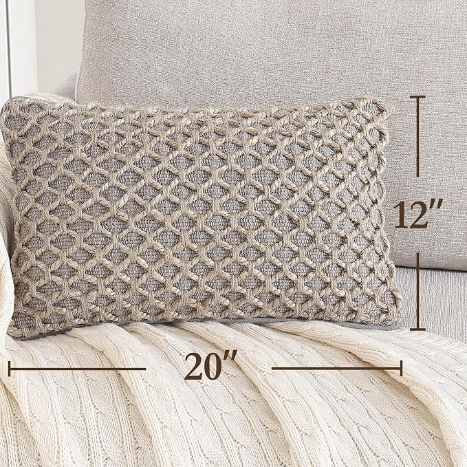 Boho Living Jada Premium Woven Design, Decorative Throw, Living Room Décor, (1) 12" x 20" Pillow Cover, Grey