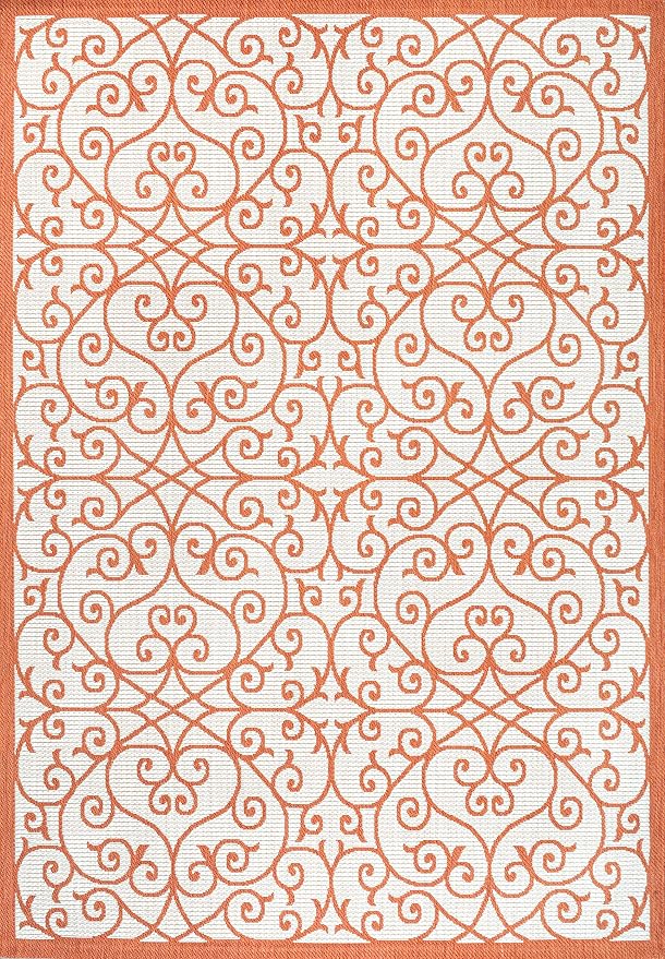 JONATHAN Y Vintage Filigree Indoor Outdoor Area Rug 3X5 Cream/Orange, Madrid Textured Weave for Backyard, Patio, Porch, Easy-Cleaning, High Traffic, Pet-Friendly, Non-Shedding (SMB107L-3)