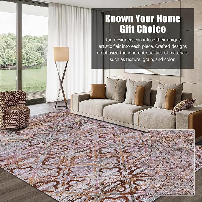 RUGSURE Washable Area Rugs, 8' x 10' - 1/6 Thick - Stain & Water Resistant Non-Slip - Perfect Resistant Rug for Living Room, Bedroom, Nursery, Pet & Child Friendly, Vibrant Colors Rugs, Purple