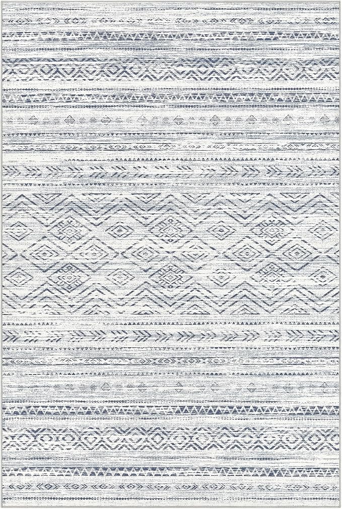 Tortania Area Rug Living Room Rugs- 5x7 Washable Large Soft Neutral Boho Moroccan Bohemian Farmhouse Rug Indoor Floor Carpet for Bedroom Under Dining Table Home Office Decor - Dark Blue
