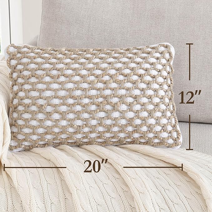 Boho Living Jada Decorative Throw, Includes Accent, Premium Woven Design, Living Room Décor, (1) 12" x 20" Pillow Cover with Insert, White