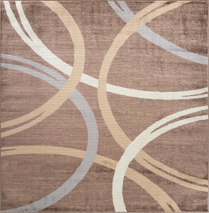 Rugshop Wavy Circles Modern Non-Shedding Square Rug Brown 6'6" x 6'6"