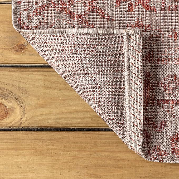 JONATHAN Y Boho Medallion Indoor Outdoor Area Rug 4X6 Red/Taupe, Estrella Textured Weave for Backyard, Patio, Porch, Easy-Cleaning, High Traffic, Pet-Friendly, Non-Shedding (SMB105A-4)