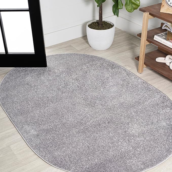 JONATHAN Y Haze Solid Low-Pile Gray 3x5 Oval Indoor Area Rug, Coastal,Bohemian,Minimalist,Classic, Easy-Cleaning for Living Room,Bedroom,Kitchen,Pet Friendly,Non-Shedding (SEU100A-3OV)
