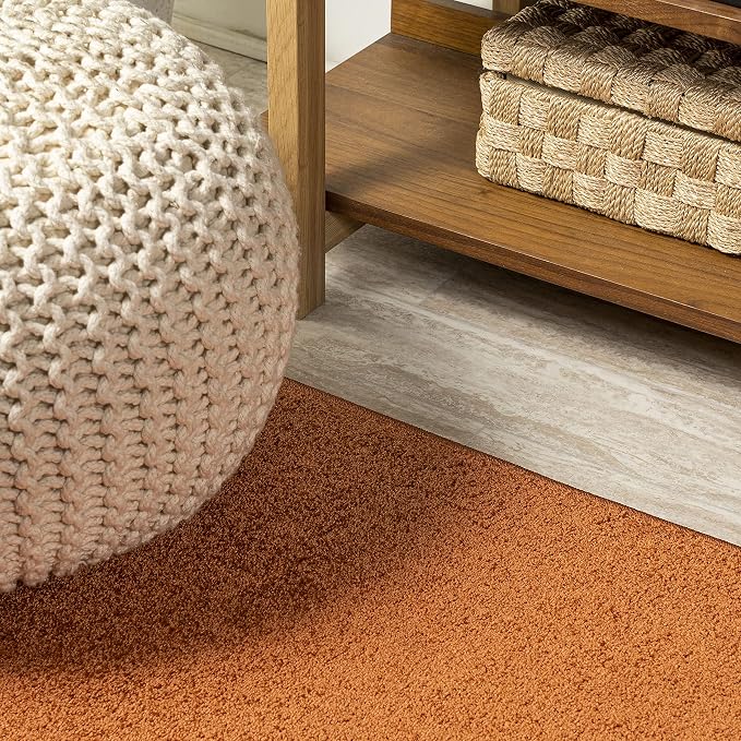 JONATHAN Y Haze Solid Low-Pile Orange 8' Round Indoor Area Rug, Coastal,Bohemian,Minimalist,Classic, Easy-Cleaning for Living Room,Bedroom,Kitchen,Pet Friendly,Non-Shedding (SEU100M-8R)