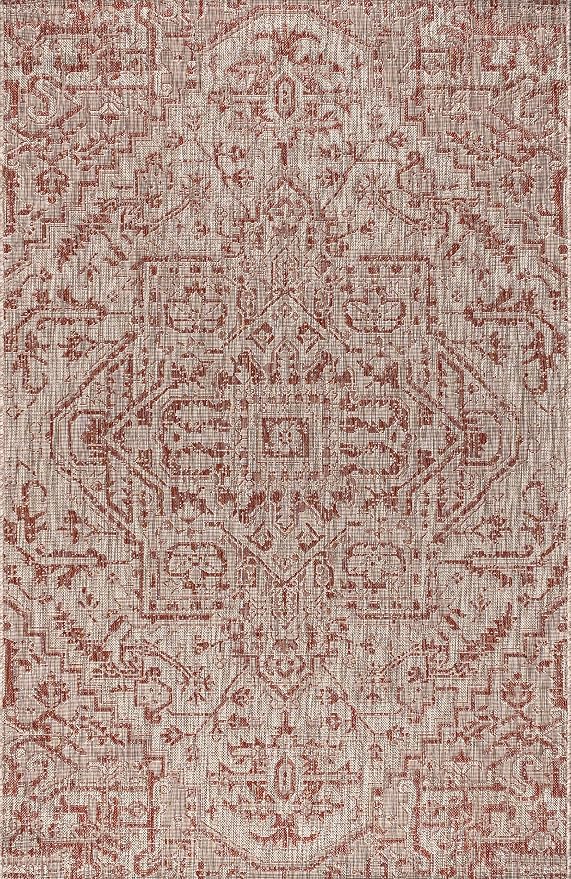 JONATHAN Y Boho Medallion Indoor Outdoor Area Rug 6X9 Red/Taupe, Estrella Textured Weave for Backyard, Patio, Porch, Easy-Cleaning, High Traffic, Pet-Friendly, Non-Shedding (SMB105A-6)