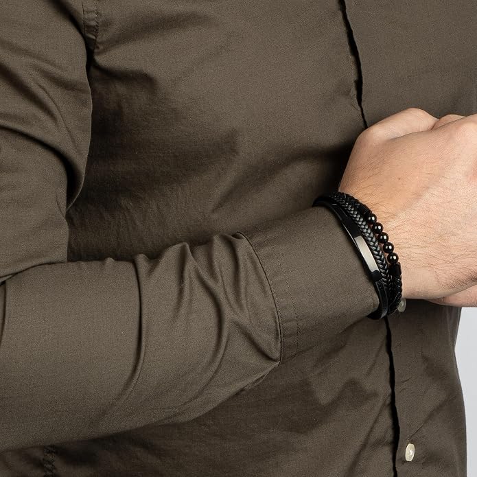 SERASAR Premium Leather Bracelet Men | Stainless Steel Magnetic Clasp | Three Colors | Jewelry Box Included