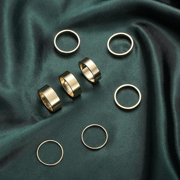 LOYALLOOK 8Pcs Gold Rings Stainless Steel Stacking Rings for Women Statement Bands Plain Finger Ring Thumb Pointer Ring Stackable Thin Gold Ring Set Comfort Fit Size 5 to 10