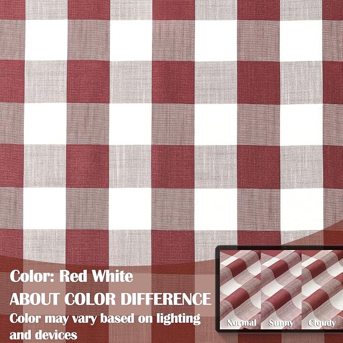Burgundy Gingham Buffalo Check Red White Curtains 95 Inch Length | Buffalo Plaid Gingham Rod Pocket Window Treatment for Bedroom Living Room,Yarn Dyed Semi Sheer Drapes,2 Panels,40"Wx95"L