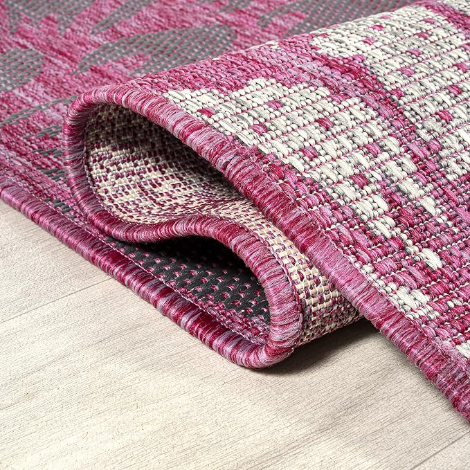 JONATHAN Y Floral Textured Weave Indoor Outdoor Area Rug 4X6 Fuchsia/Light Gray, Zinnia Modern for Backyard, Patio, Porch, Easy-Cleaning, High Traffic, Pet-Friendly, Non-Shedding (SMB110F-4)