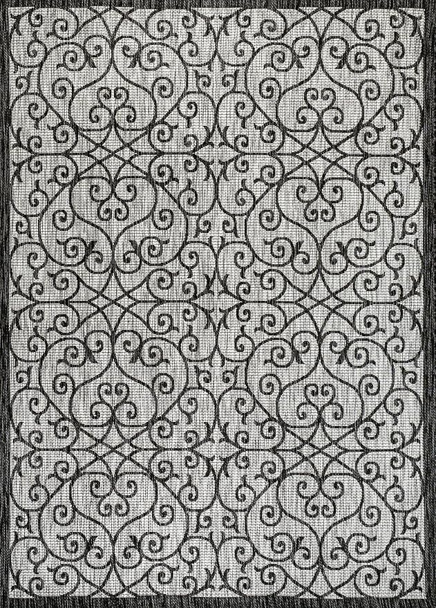 JONATHAN Y Vintage Filigree Indoor Outdoor Area Rug 5X8 Light Gray/Black, Madrid Textured Weave for Backyard, Patio, Porch, Easy-Cleaning, High Traffic, Pet-Friendly, Non-Shedding (SMB107E-5)
