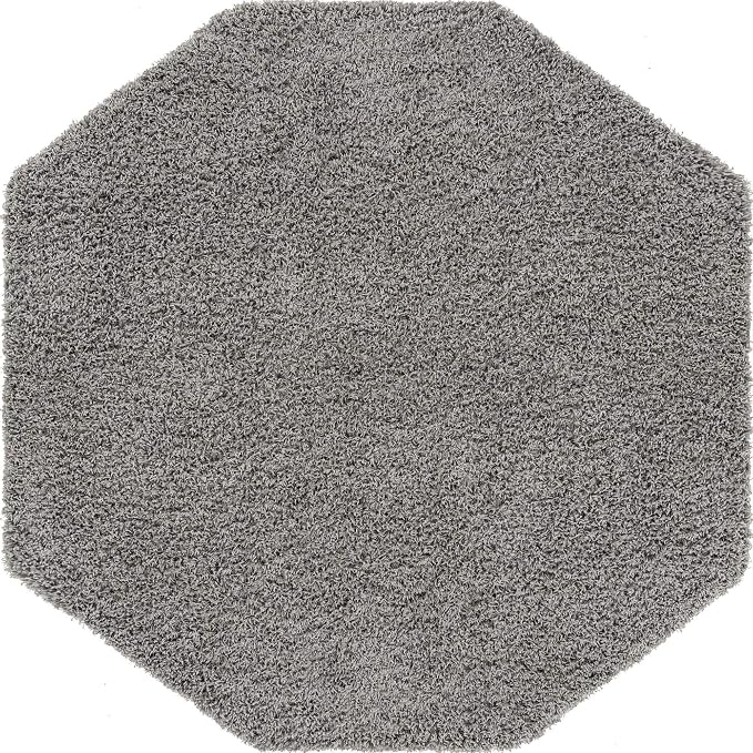 Unique Loom Solid Shag Collection Area Rug (6' 1" Octagon, Cloud Gray)