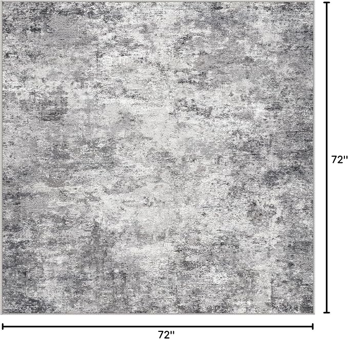 UERMEI Square Area Rugs : Washable 6x6 Neutral Modern Abstract Carpet for Living Room Bedroom - Soft Floor Mat with Non Slip Backing for Kitchen Nursery Dorms Farmhouse Home Decor - Grey