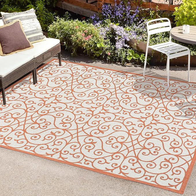 JONATHAN Y Vintage Filigree Indoor Outdoor Area Rug 8X10 Cream/Orange, Madrid Textured Weave for Backyard, Patio, Porch, Easy-Cleaning, High Traffic, Pet-Friendly, Non-Shedding (SMB107L-8)
