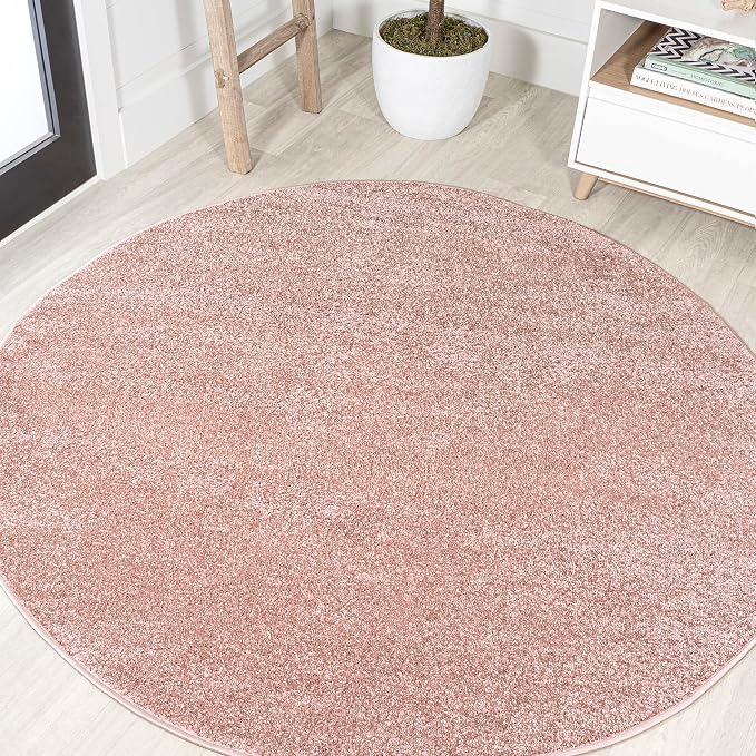 JONATHAN Y Haze Solid Low-Pile Pink 5' Round Indoor Area Rug, Coastal,Bohemian,Minimalist,Classic, Easy-Cleaning for Living Room,Bedroom,Kitchen,Pet Friendly,Non-Shedding (SEU100P-5R)