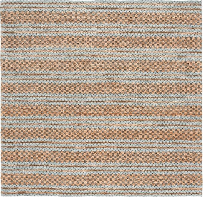 Martha Stewart SAFAVIEH x Collection Area Rug - 6' Square, Natural & Light Blue, Handmade Wool & Jute, Ideal for Living Room, Bedroom, Dining Space (MSR9528L)