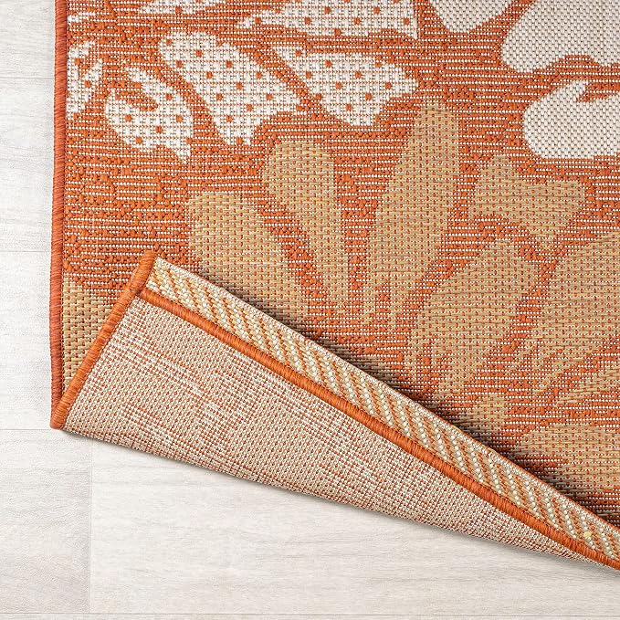 JONATHAN Y Floral Textured Weave Indoor Outdoor Runner Rug 2X10 Orange/Cream, Zinnia Modern for Backyard, Patio, Porch, Easy-Cleaning, High Traffic, Pet-Friendly, Non-Shedding (SMB110E-210)